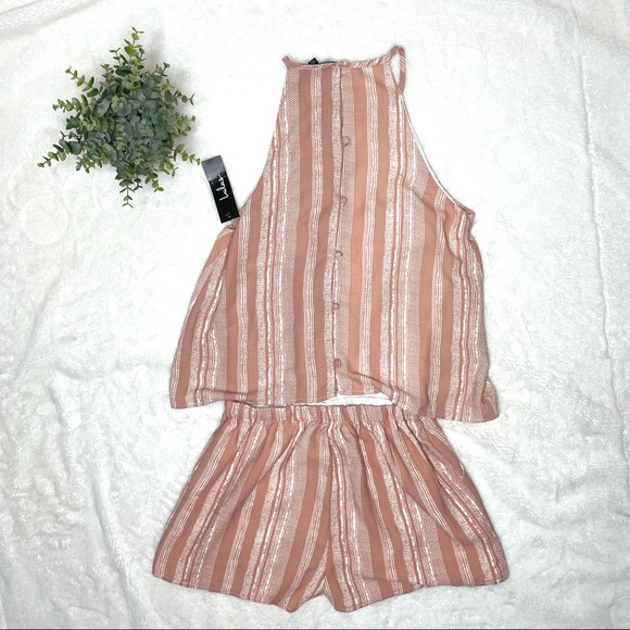 Lulu’s See You Smile Blush Pink Striped Romper Small Sleeveless Shorts - Picture 6 of 8